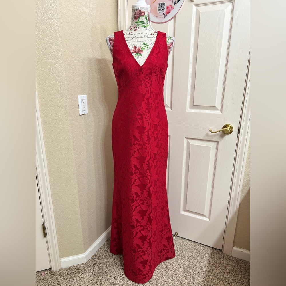 Lauren Ralph Lauren Red Lace Maxi Dress - Picture 1 of 11